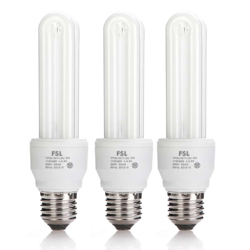 佛山照明T4节能灯2U-11W-E27日光色 3支装
