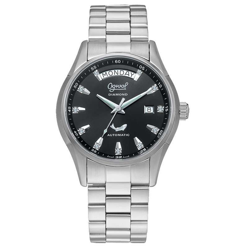 爱其华ogival登峰系列真钻自动机械男士腕表(银色)3357ajms黑