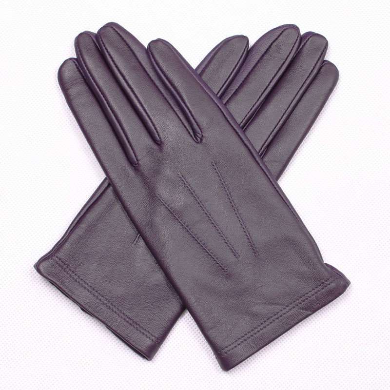 爱丽榭 Alyzee 冬季时尚女士羊皮短款分指开车防滑保暖真皮手套 A1009 紫色