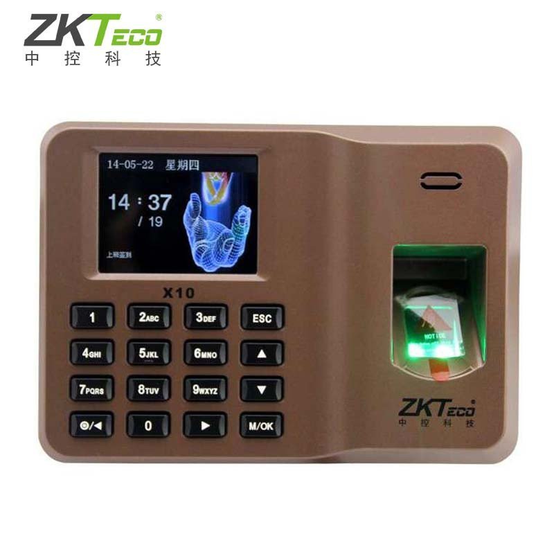 ZKTECO熵基科技股份有限公司X10 指纹考勤机指纹打卡机 自助式打卡指纹签到器员工上下班打卡机U盘下载 咖啡色