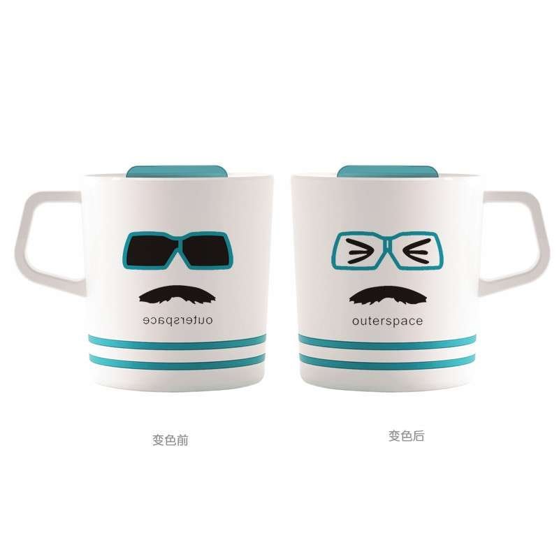 艾可思 米诺陶瓷杯变色杯 带盖马克奶茶单杯 260ML