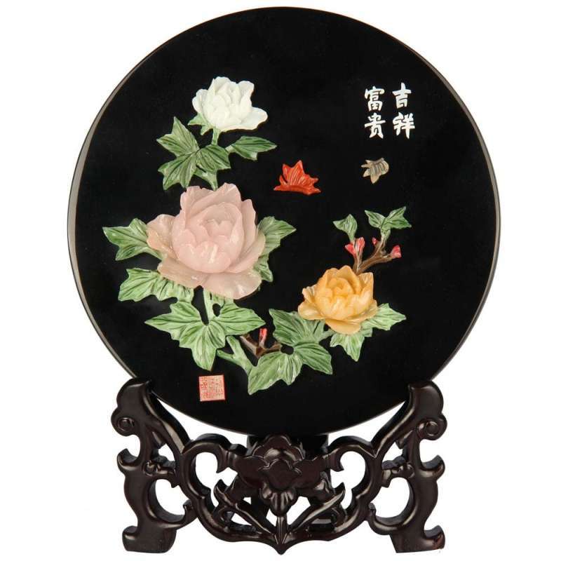 工美 骨石镶嵌《富贵吉祥》台屏