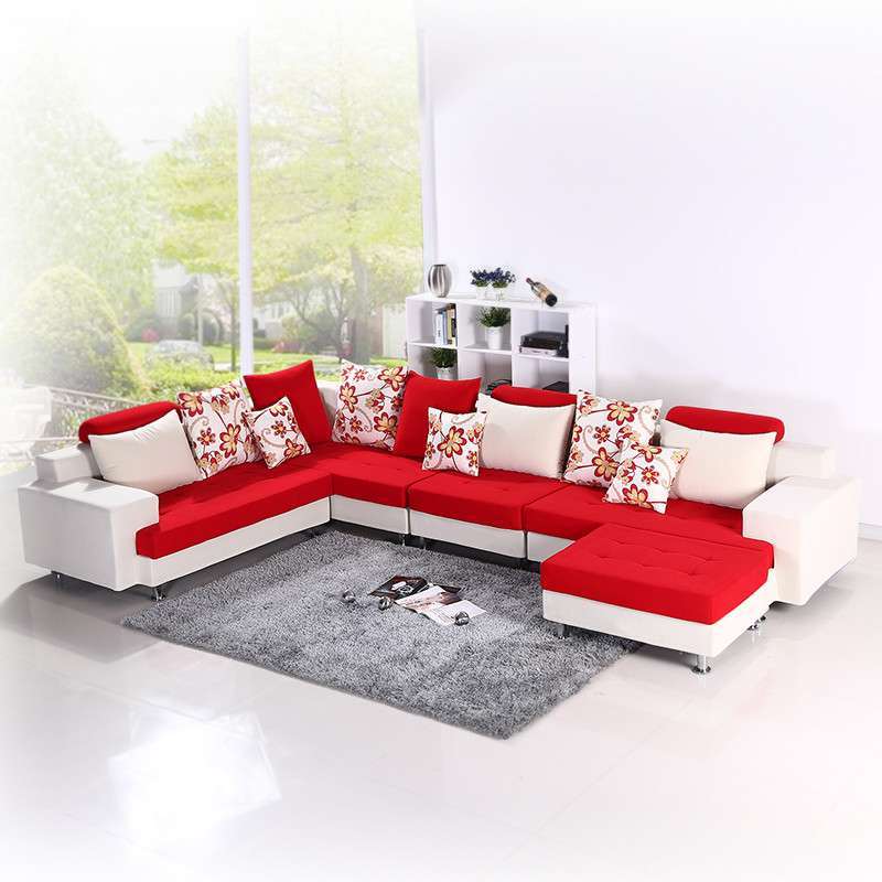 禾辰 布艺沙发 简约现代客厅沙发 大小户型转角可拆洗沙发 组合 律动红