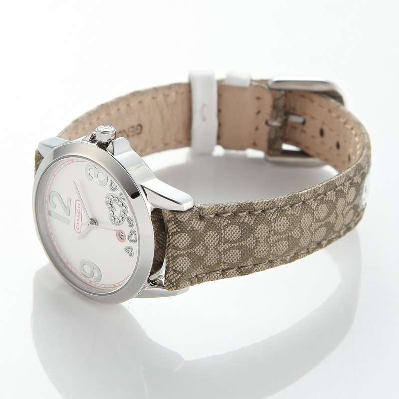 coach 蔻驰时尚心形水晶钻帆布皮带女士石英表14501220