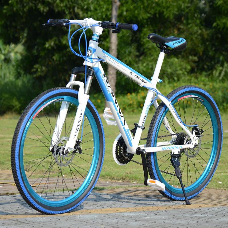 韩国爆款 双碟刹24速山地车 自行车 单车 上班 学生通用车 24速白蓝