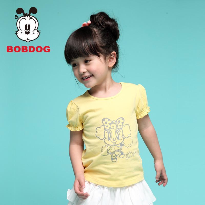 巴布豆(BOBDOG)2014夏装新款女童宝宝短袖t恤儿童纯棉打底衫中小童衣服可爱小公主T恤