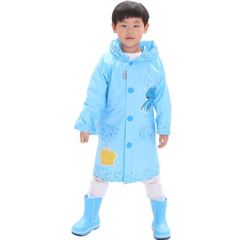 男女小学生儿童雨衣披时尚可爱 加厚连体雨披带书包位超软 蓝色M