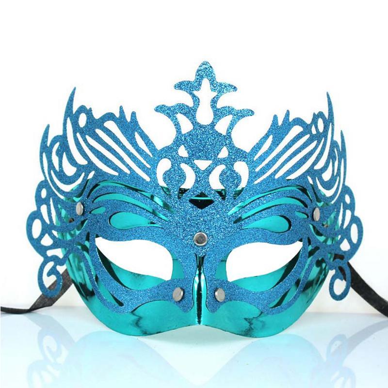 仕彩 派对舞会 万圣节 圣诞节面具 高品质皇冠金粉面具(浅蓝色)高清