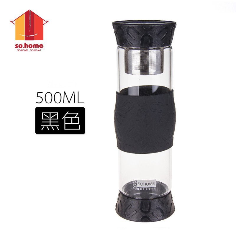 sohome正品泡茶耐热水杯 创意玻璃杯过滤带盖男女士便携透明水杯