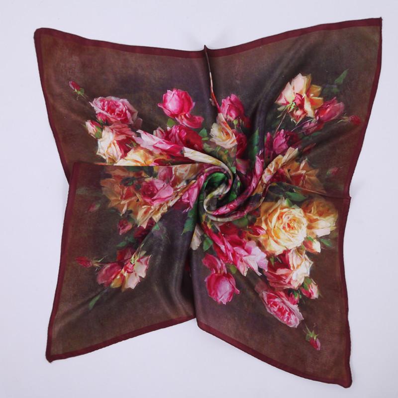 2014秋新款潮流真丝大方巾 100%桑蚕丝女士印花围巾 o油画玫瑰