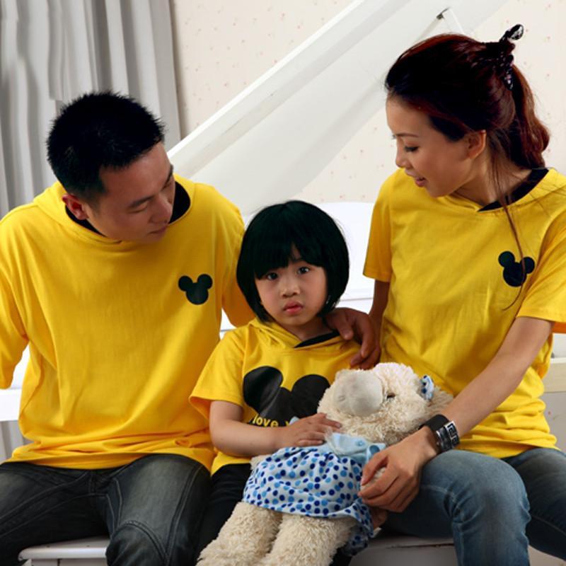 新款特价the couple pig 短袖亲子装 带帽时尚 夏季长版T 黄色 女S