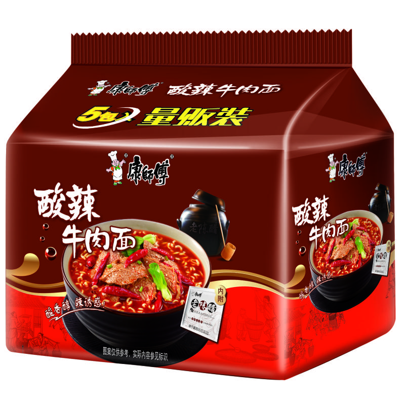 康师傅酸辣牛肉面五包入107g*5
