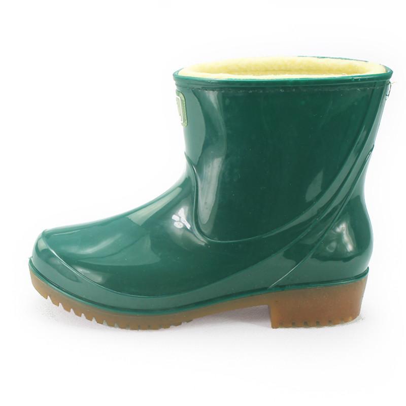 DOUBLESTAR双星DSA212 半筒女士雨鞋加棉短筒女款防滑PVC中筒雨靴保暖鞋胶鞋防水 墨绿色 36/230