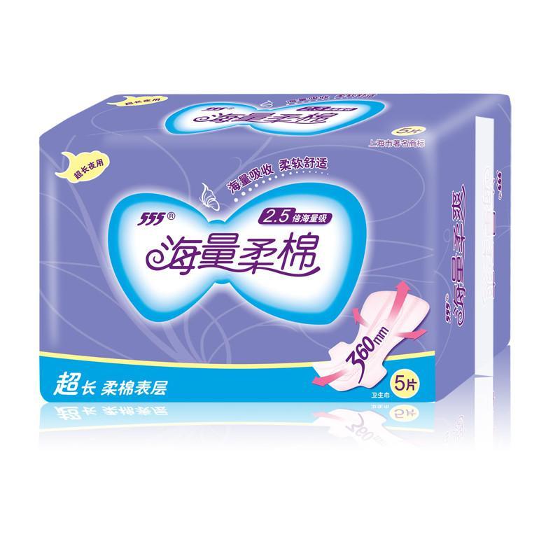 555/三五夜用卫生巾 海量系列超薄柔棉超长夜用5片360mm