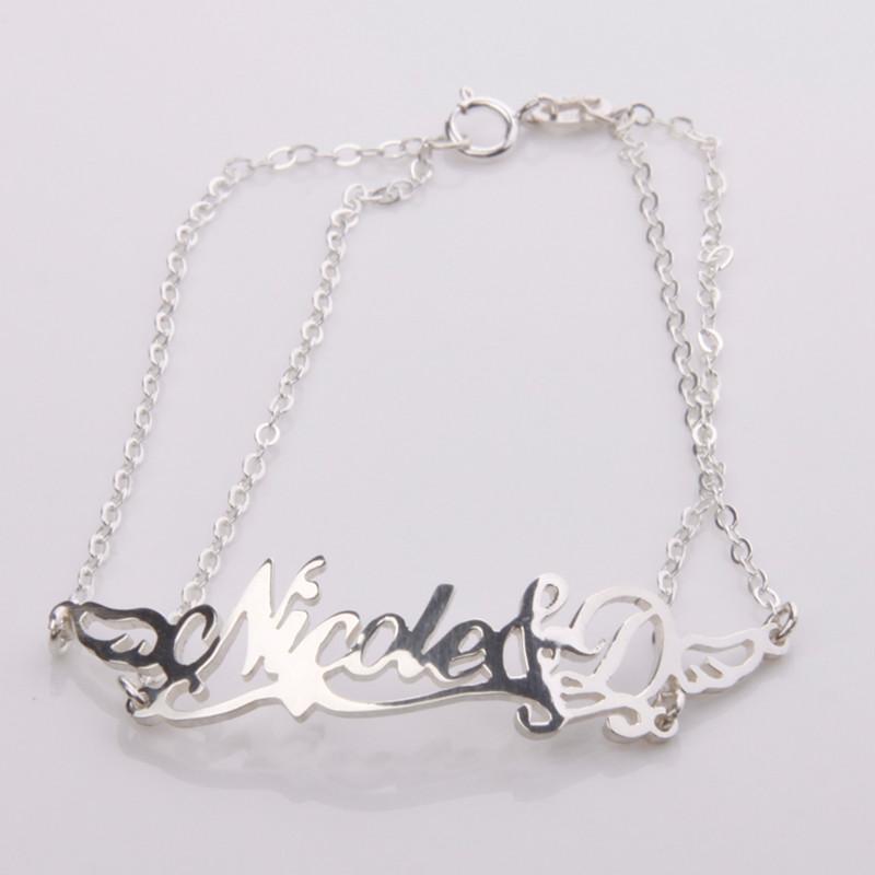 丘比恋 18k黄金白金玫瑰金名字手链订制 天使翅膀标准款