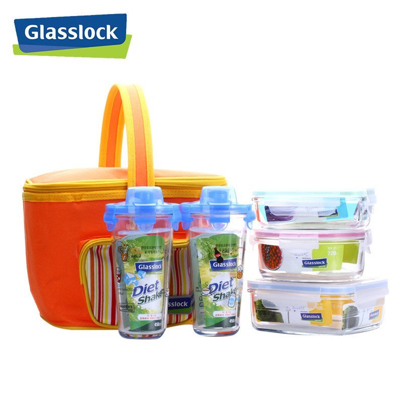 三光云彩(GLASSLOCK)玻璃保鲜盒水杯套装耐热钢化玻璃饭盒办公室茶水杯五件套密封防漏储物盒CY004