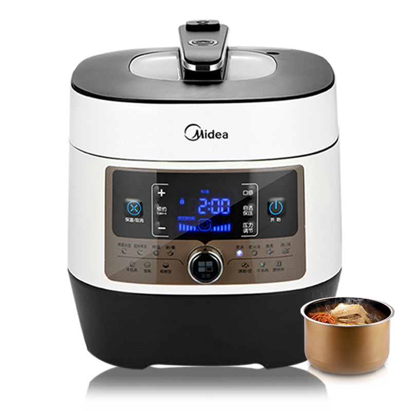 美的（Midea）WSS5062 数码控压大屏显示微电脑式5L韩式方煲电压力锅 黑白色