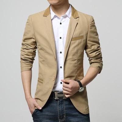 男士新款小西服小西装男韩版修身中山装外套潮f58018 卡其布色f58018