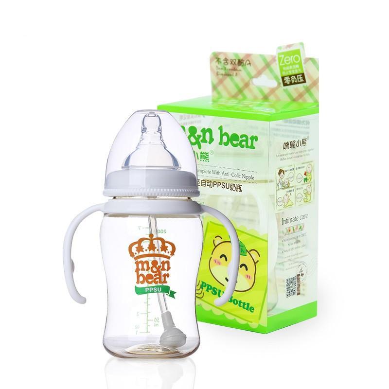 咪呢小熊握把宽口自动PPSU奶瓶200ml/7oz