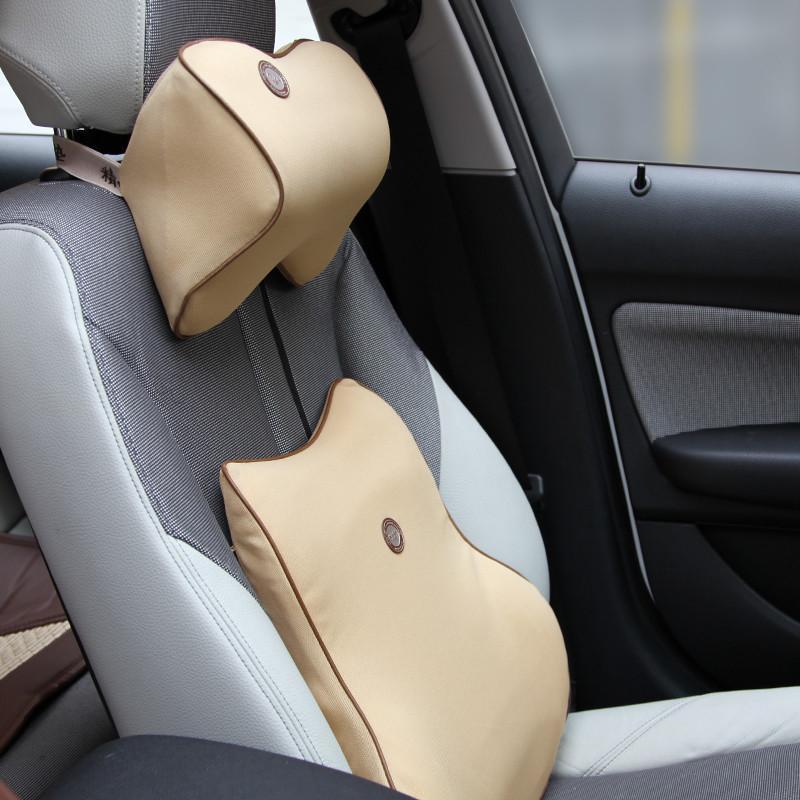 Karcle/卡客 汽车头枕腰靠 车用护腰靠垫靠背腰垫腰枕 记忆棉头枕腰靠套装米色头枕+腰靠