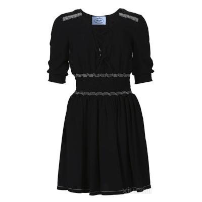 prada 普拉达 女士深v收腰连衣裙p31d9r.1i11 f0002 black 黑色 40