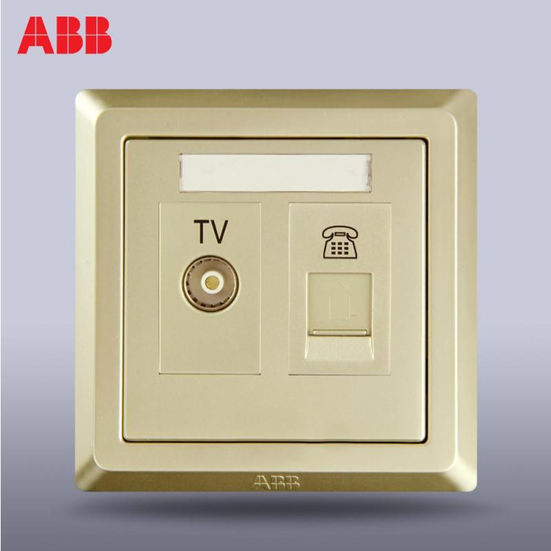 ABB二位电视电话插座86型面板弱电开关插座德逸金色AE324-PG