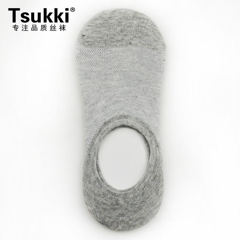 3双装TSUKKI薄款透气网眼男士运动船袜BSM9102 浅灰色 均码