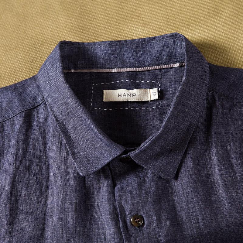 hanp汉麻世家纯色百搭男式衬衫 雅戈尔全麻时尚休闲衬衫短袖方领