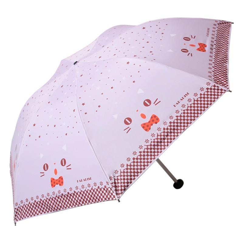 天堂伞 33115E小猫咪咪黑胶防紫外线三折铅笔晴雨伞 莲色