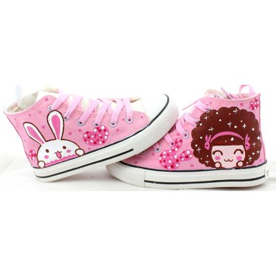 牛牛手绘鞋2015卡通童鞋女童 儿童高帮帆布鞋板鞋女春夏秋季亲子鞋子