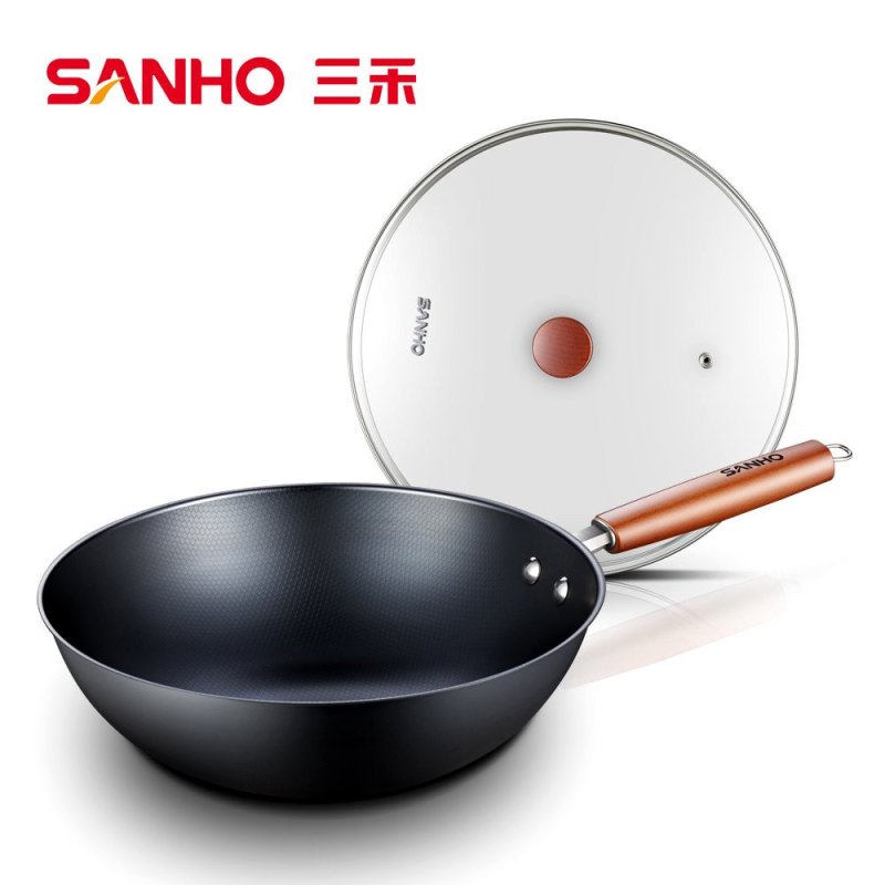 三禾铁锅30cm炒锅无涂层熟铁不粘炒锅补铁锅具加厚铁锅珍珠炒锅TC30B1