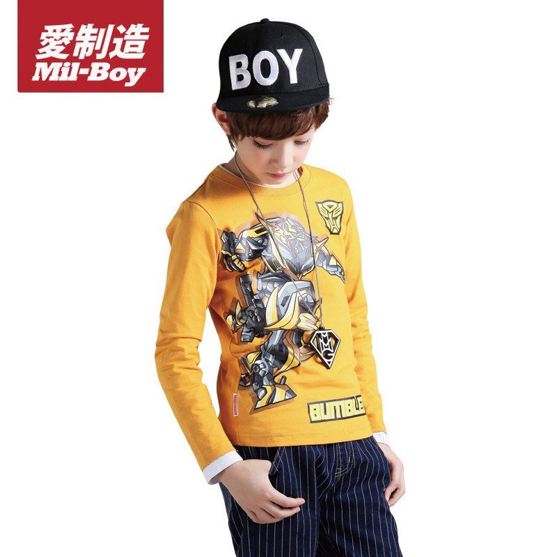 绿盒子童装 爱制造男童 变形金刚长袖T恤 秋冬新款 MQ502135 110cm 鹅黄MQ50209233