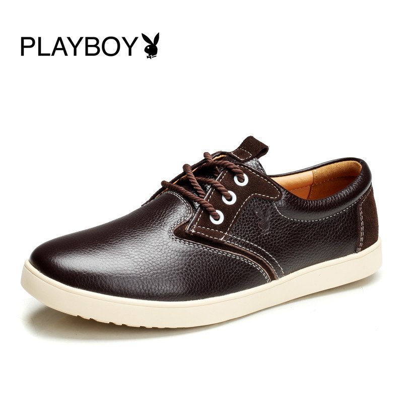 花花公子（PLAYBOY)男士商务休闲皮鞋真皮男鞋 FPEQDX20022 暗棕 44码