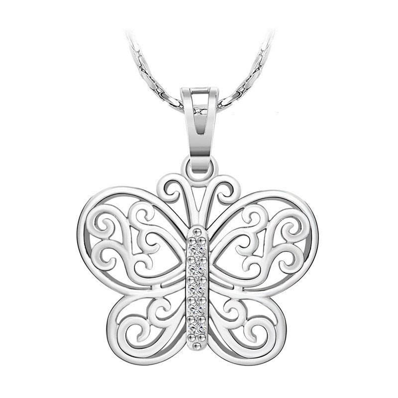 XUPING JEWELRY/旭平首饰日韩时尚爱心蝴蝶锆石项链女 生日礼物 晶莹白锆石