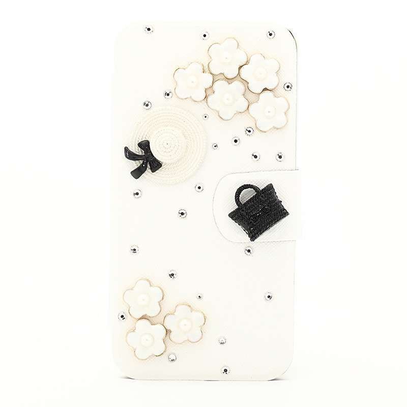 法威仕 水钻华为手机壳套蚕丝手机皮套水晶保护壳白色手机套 适用华为手机 P6/P6S 小草帽