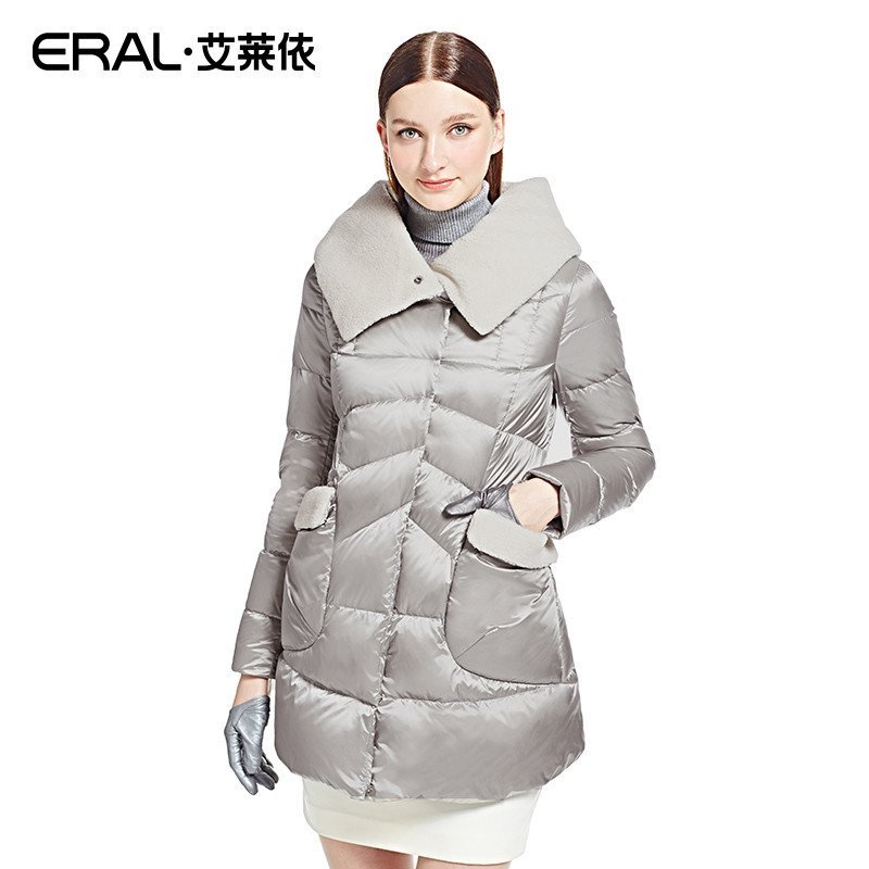 艾莱依2015冬装新款时尚羊羔毛俏皮中长款连帽羽绒服女ERAL6003D 180/100A/XXXL 时光银