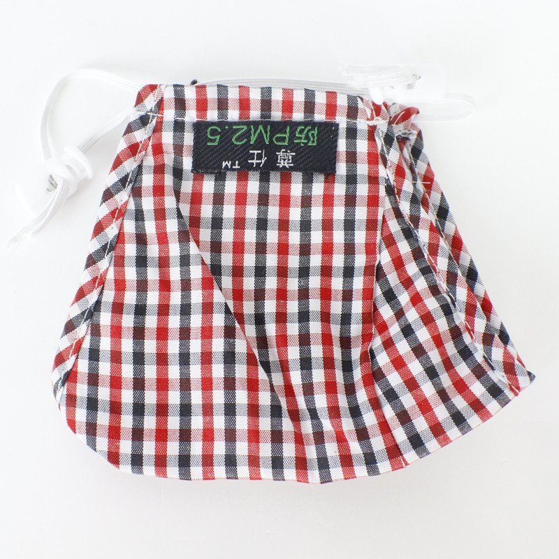 透气防尘双微过滤片口罩可拆洗加强型男女立体口罩 儿童红黑格子