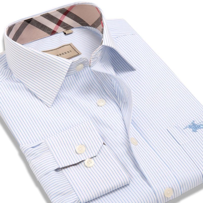 帛利优鲨春装新款男装长袖衬衫商务休闲莫代尔衬衫男潮 免烫正装 44 MDL-7629蓝条