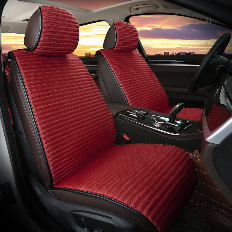 卡客 karcle 秋冬季保暖汽车坐垫 短毛绒免绑座垫 四季通用车垫 五座车通用型 玫瑰红-标准版