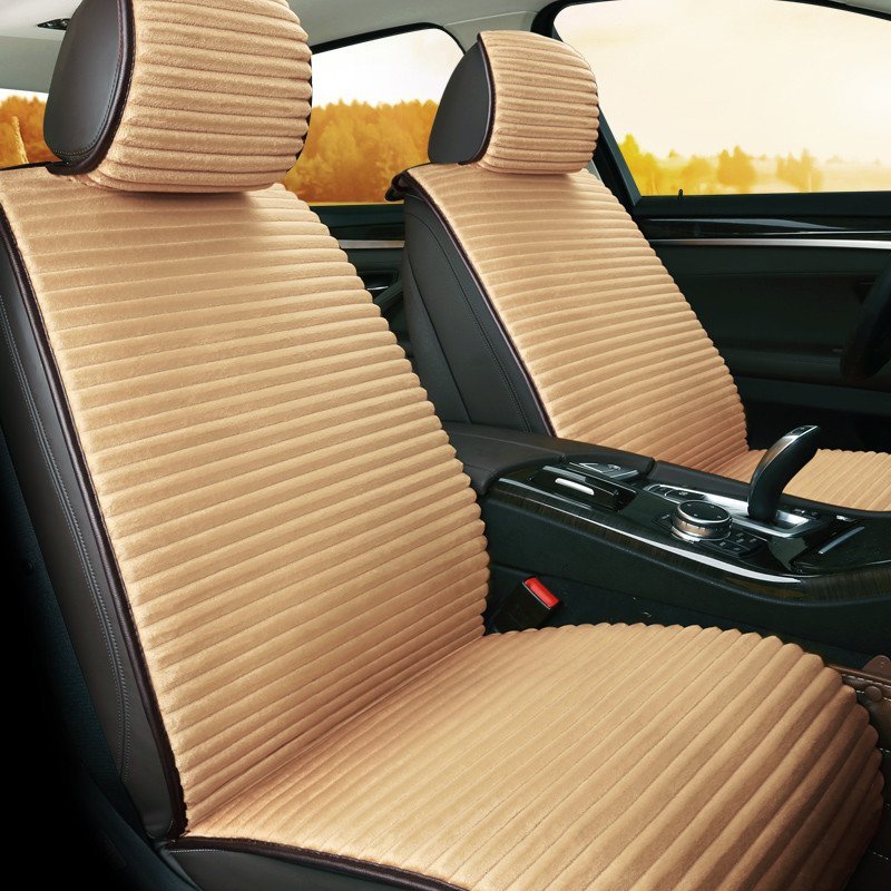 卡客 karcle 秋冬季保暖汽车坐垫 短毛绒免绑座垫 四季通用车垫 五座车通用型 月牙米-标准版