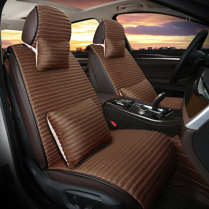 卡客 karcle 秋冬季保暖汽车坐垫 短毛绒免绑座垫 四季通用车垫 五座车通用型 咖啡棕-豪华款