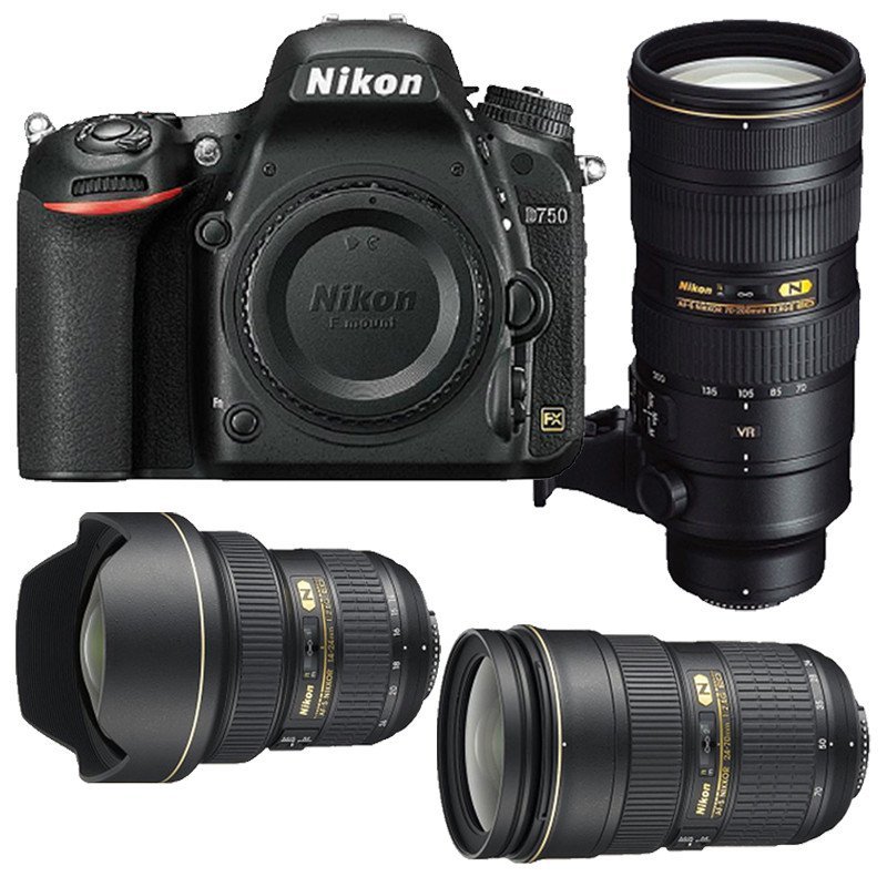 尼康(Nikon) D750（14-24+24-70G+70-200E）数码单反相机 三镜头套装 约2432万像素