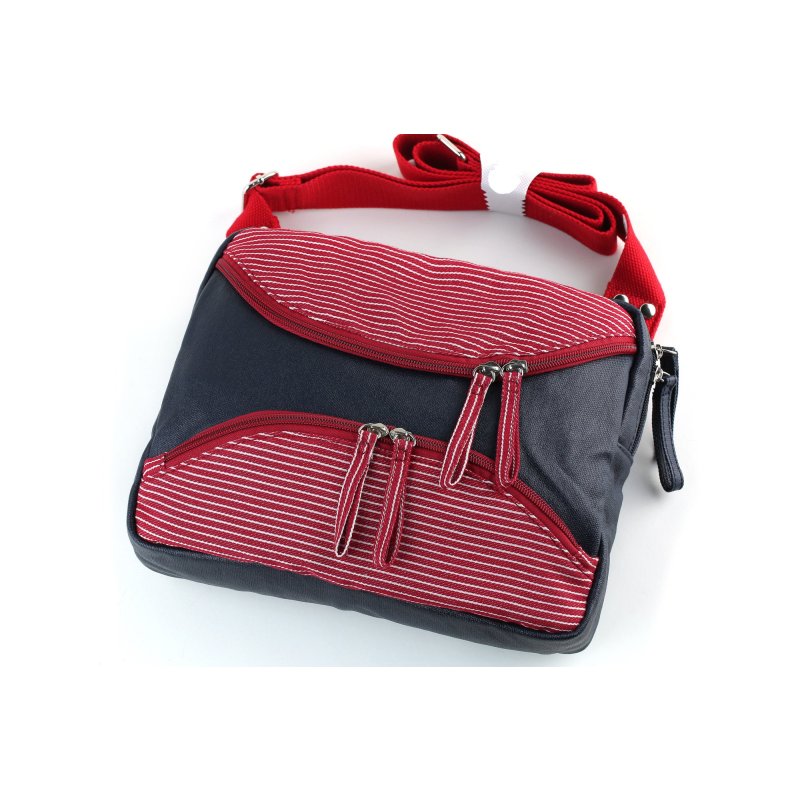 帆品V6215030高性价比新款、潮流、条纹、帆布、红色胸包 红白纹黑边