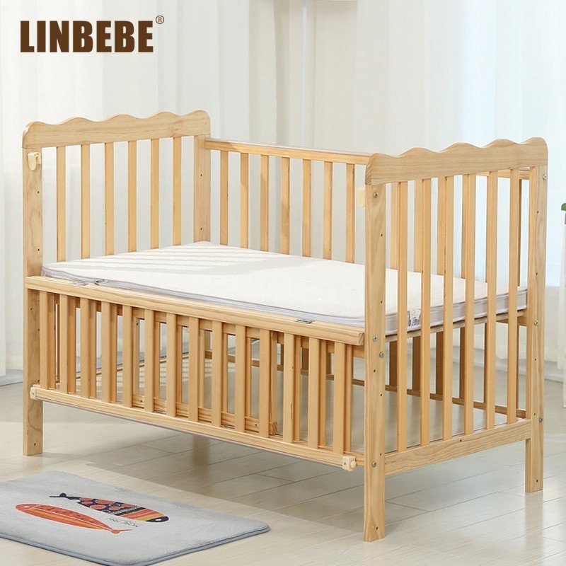 霖贝儿(LINBEBE)魔法师系列炫美欧式多功能婴儿床bb床高度调节宝宝床游戏床大尺寸可变书桌儿童床松木床含床垫