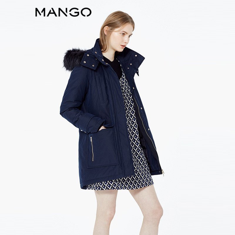 mango羽绒服系列蓝色可脱卸兜帽休闲羽绒服5304880056