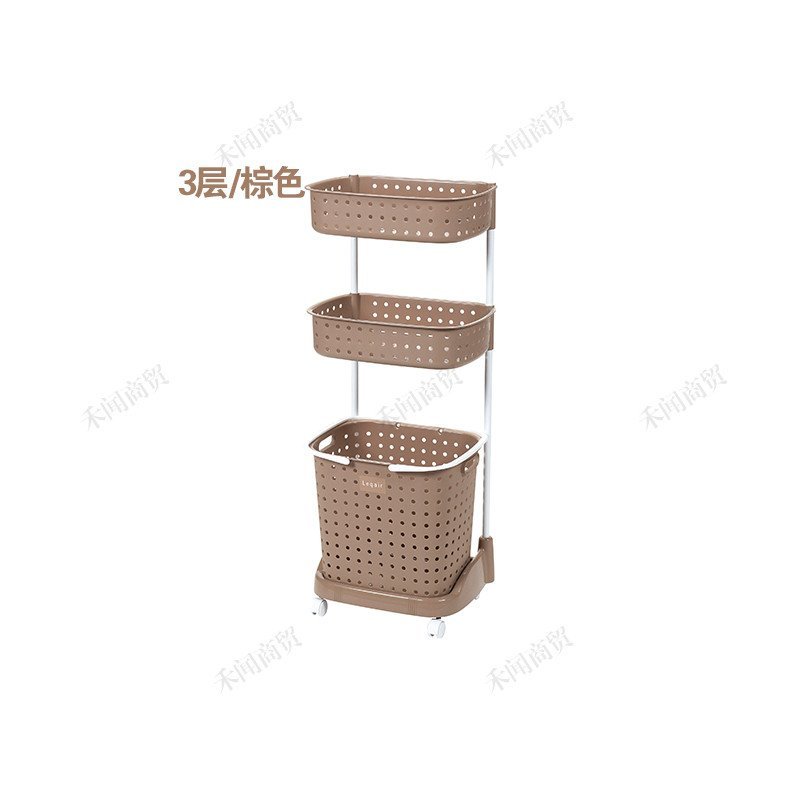 日本JEJ 洗涤框 衣物收纳框 双层洗衣篮 收纳架 脏衣篮 收纳筐（LQ-3） 棕色