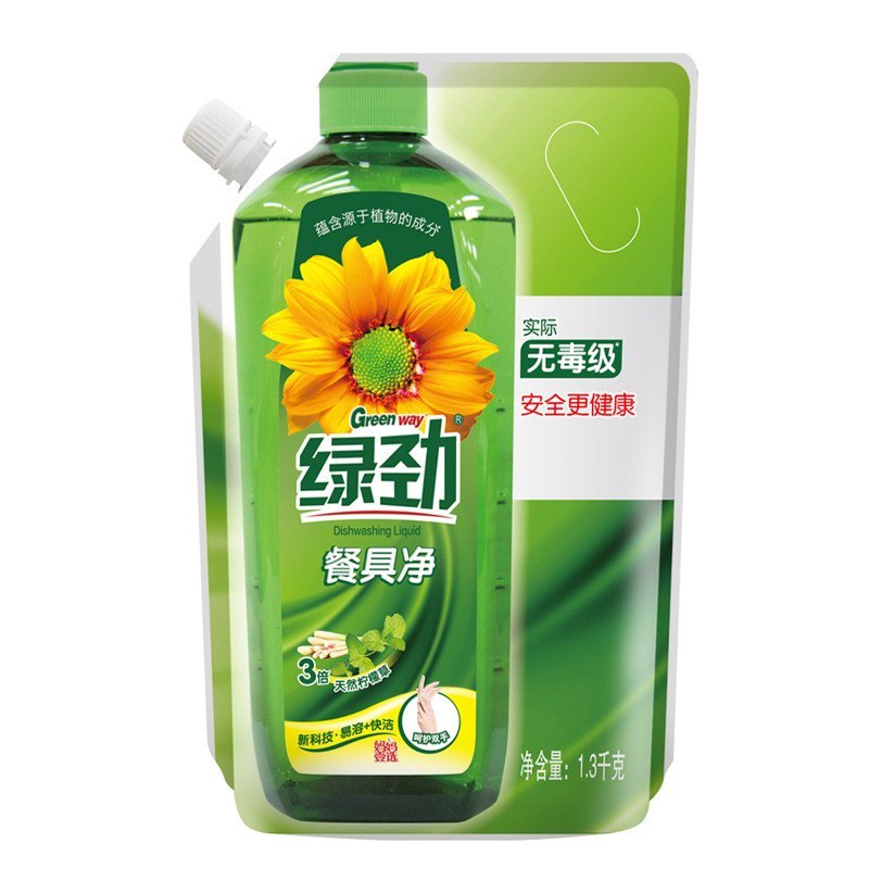 绿劲新一代安全洁净餐具净/洗洁精 天然柠檬草袋装1.3kg 威露士出品