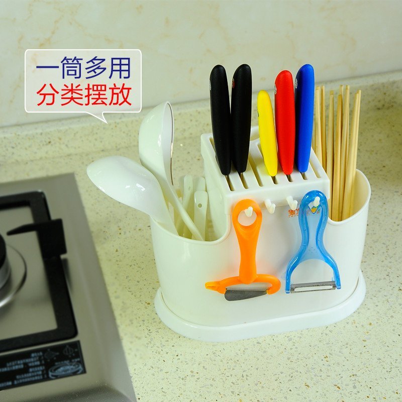 宝优妮筷子篓家用多功能收纳盒厨房刀具收纳架筷子筒塑料筷子桶 DQ1207象牙色