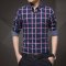 2016春季新款韩版潮修身型格子休闲英伦青年衬衣男士长袖衬衫 衬衫1352 5XL 深蓝色