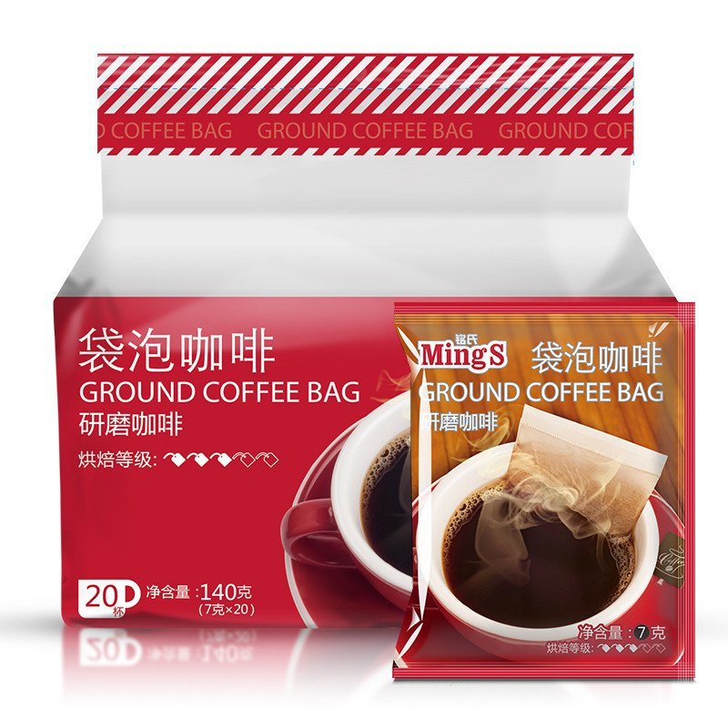 Mings铭氏 袋泡咖啡7g*20包 手冲研磨滤泡式无糖纯黑咖啡粉